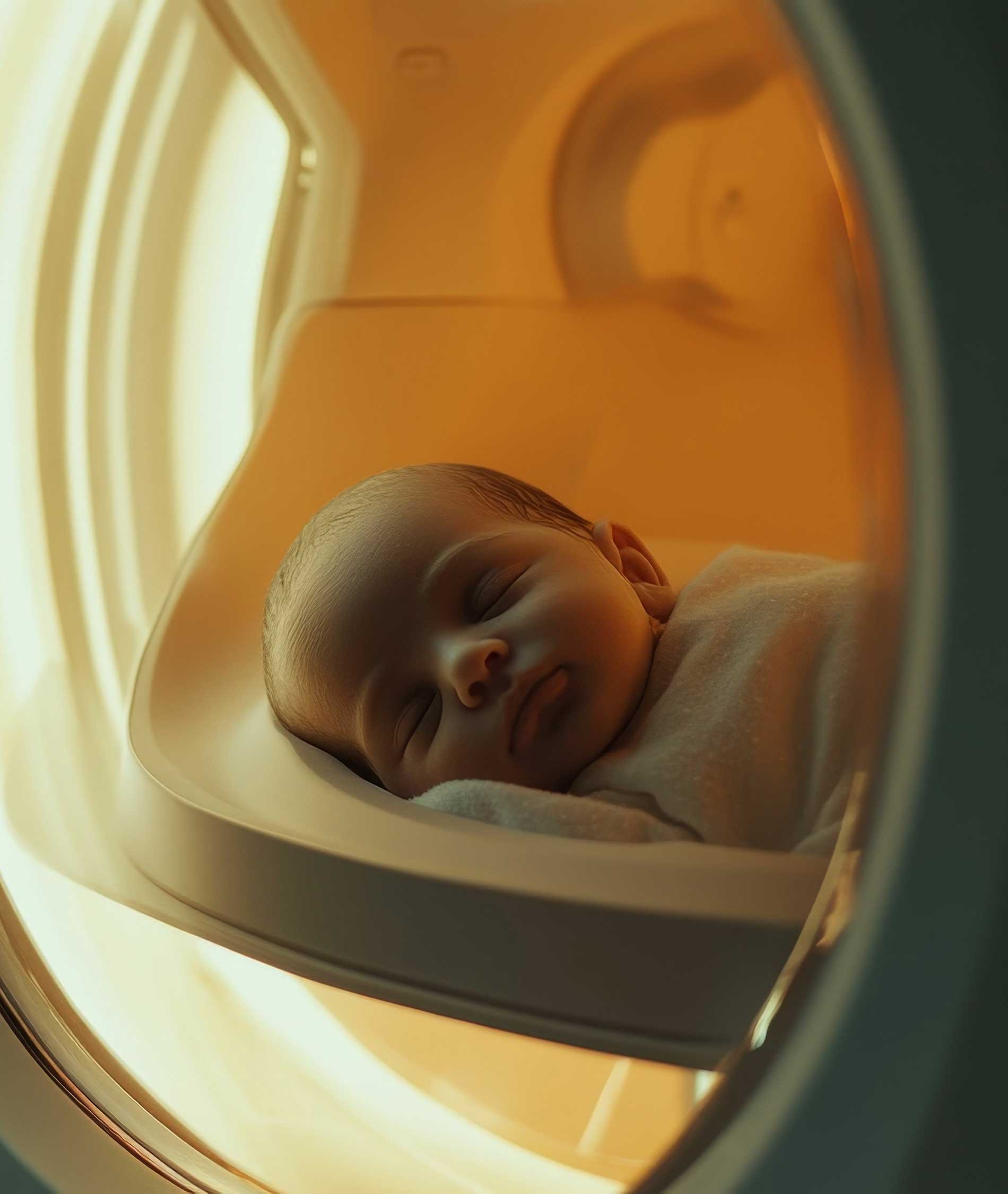 Sleeping baby in a medical scanner